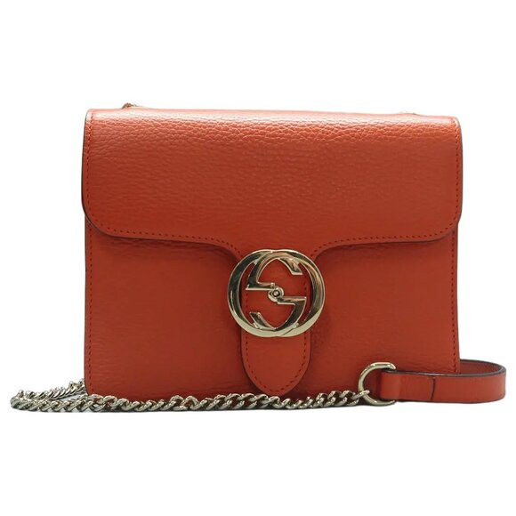 GUCCI Interlocking Orange Leather Shoulder Bag 778-061825 - Picture 1 of 12